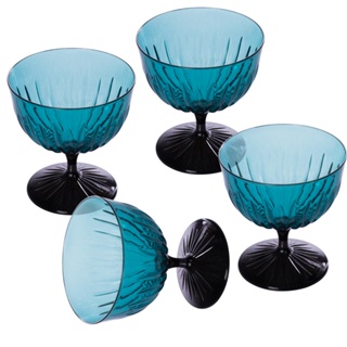 Conjunto 4 Taças de Sobremesa Plasútil 370 ml Lapidada Azul