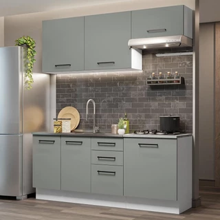 Cozinha Completa Madesa Agata 180003 com Armário e Balcão (Sem Tampo e Pia) - Branco/Cinza em Oferta na Shopee