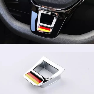 Aplique Moldura Emblema Volante Alemanha R-line Preto E Cromado Vw Jetta Golf Polo Gol Virtus T-Cross