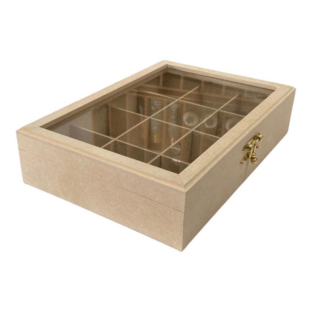 Caixa mdf Cristal - box especiarias - relógio - jóias - saches - chás - bijus - organizadora- convite - padrinhos madeira mdf com tampa de vidro