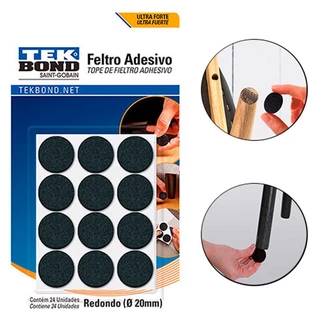 Feltro Redondo Preto 20mm com 24 Unidades Protege Pisos e Móveis 2370100200 TEKBOND em Oferta na Shopee