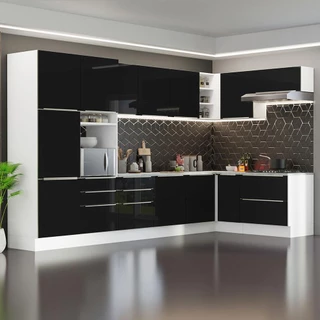 Armário de Cozinha Completa de Canto 546cm Branco/Preto Lux Madesa 05 em Oferta na Shopee