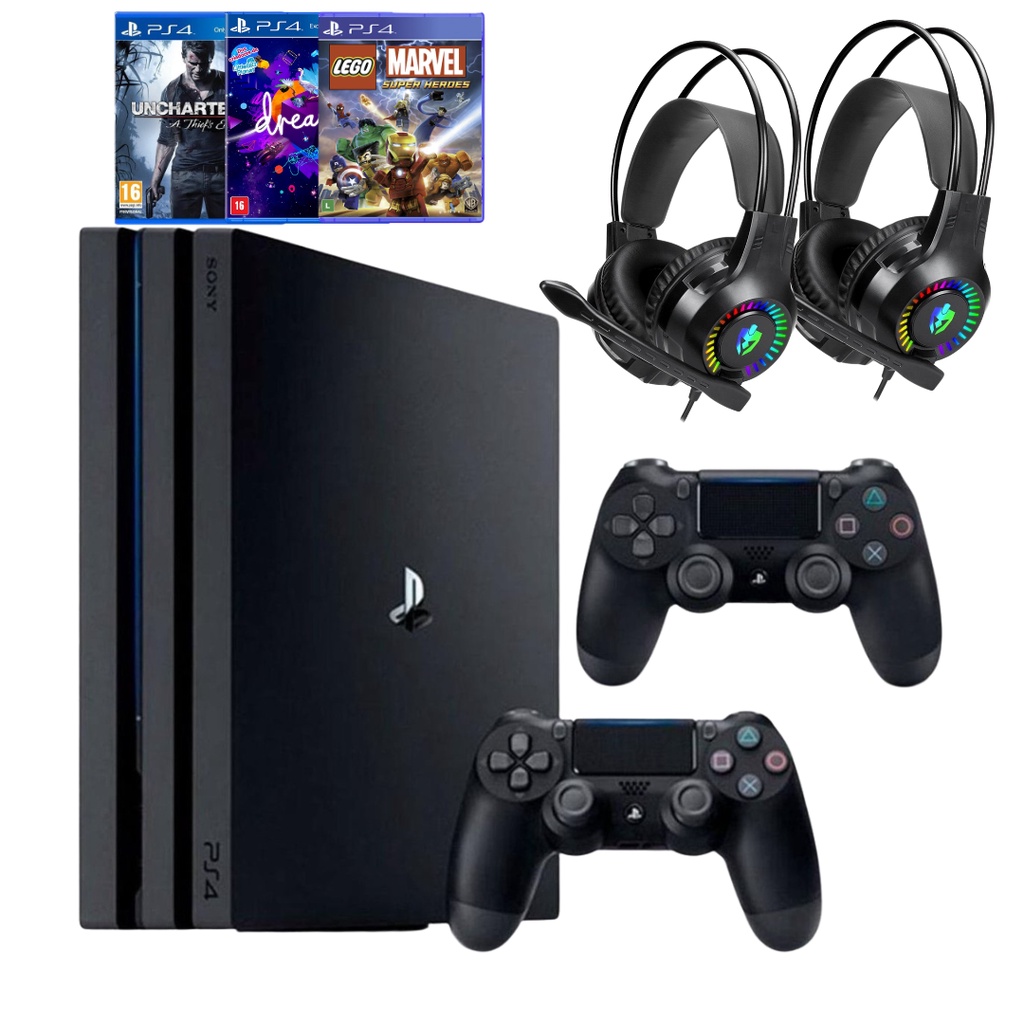 Video game Ps4 Pro 1tb com dois OU um controles + 2 headset rgb + 2 jogos -  Semi novo - Oferta