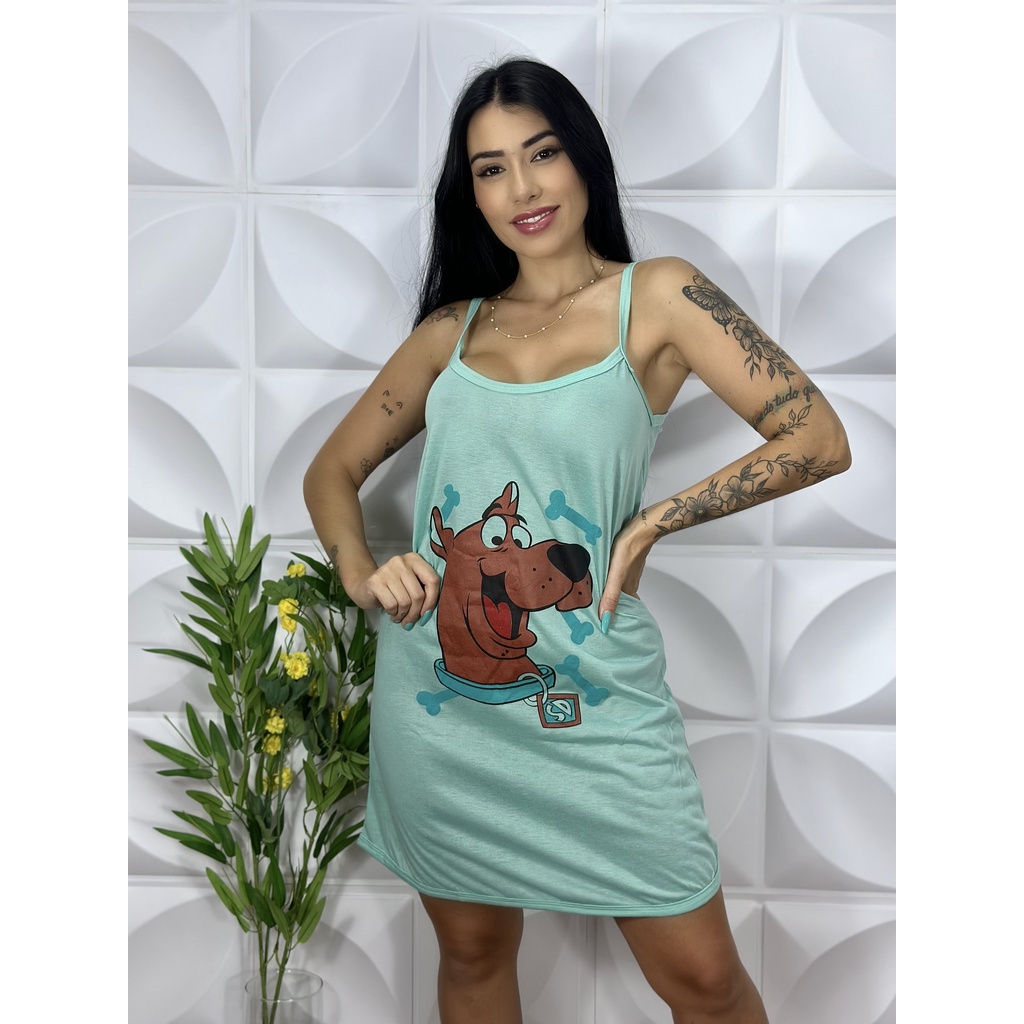 Camisola Algodão Estampada Personagens de Alcinha Feminina Confortável.