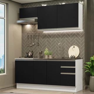 Armário de Cozinha Compacta 180cm Branco Preto Glamy Madesa 07 em Oferta na Shopee