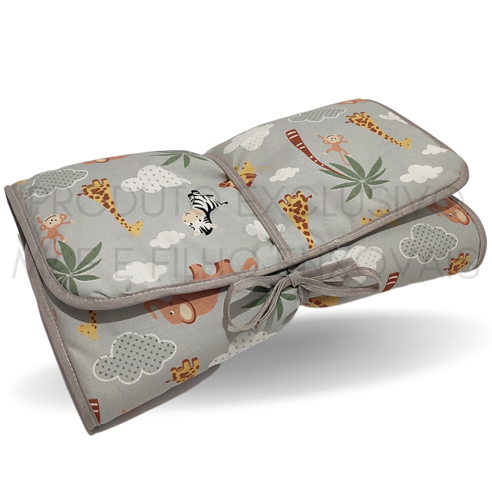 Trocador de Fralda Portátil Bebê Bebe Impermeável Dobrável Safari Cinza Acolchoado Bolsa com Bolso Menino Menina