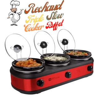 Panela elétrica Triplo Rechaud Buffet 127V - 3 Panelas de Porcelana c/ 2.4 Litros cada.