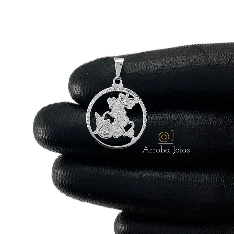 Pingente Medalha de São Jorge Semijoia Banhado a Prata 925 Masculino Feminino