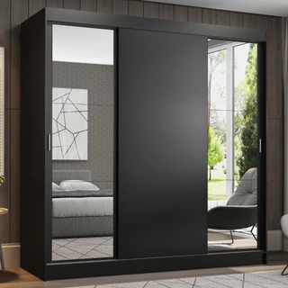 Guarda-Roupa Casal Madesa Reno 3 Portas de Correr com Espelhos - Preto em Oferta na Shopee