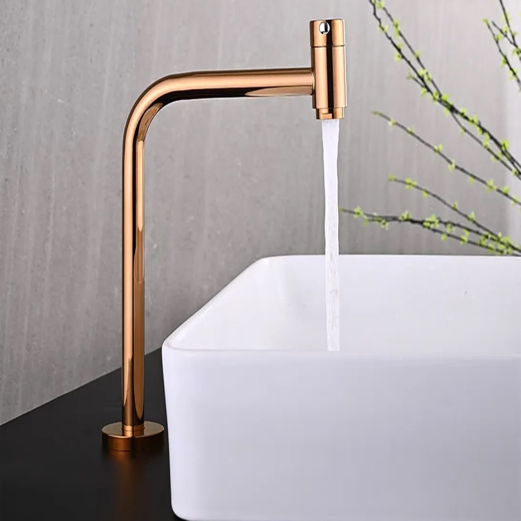 Torneira Pia Cuba Alta 90 Graus De Banheiro Inox Luxo Comp03 Rosa Gold