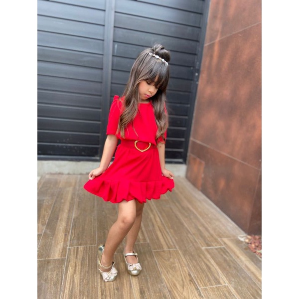 Vestido + cinto vermelho Natal roupa vermelha infantil menina natalina