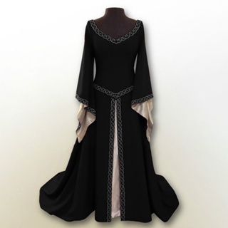 Womens Renaissance Medieval Gown Halloween Role Play Costume Flare Sleeve  Dress