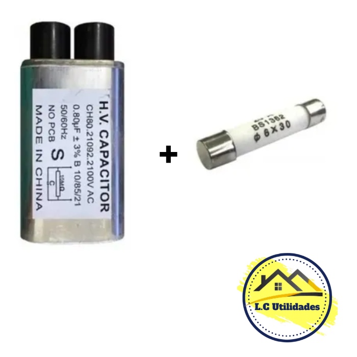 kit capacitor microondas Alta Tensão 0,80uf- 2100v + 1fusível 20 Amp