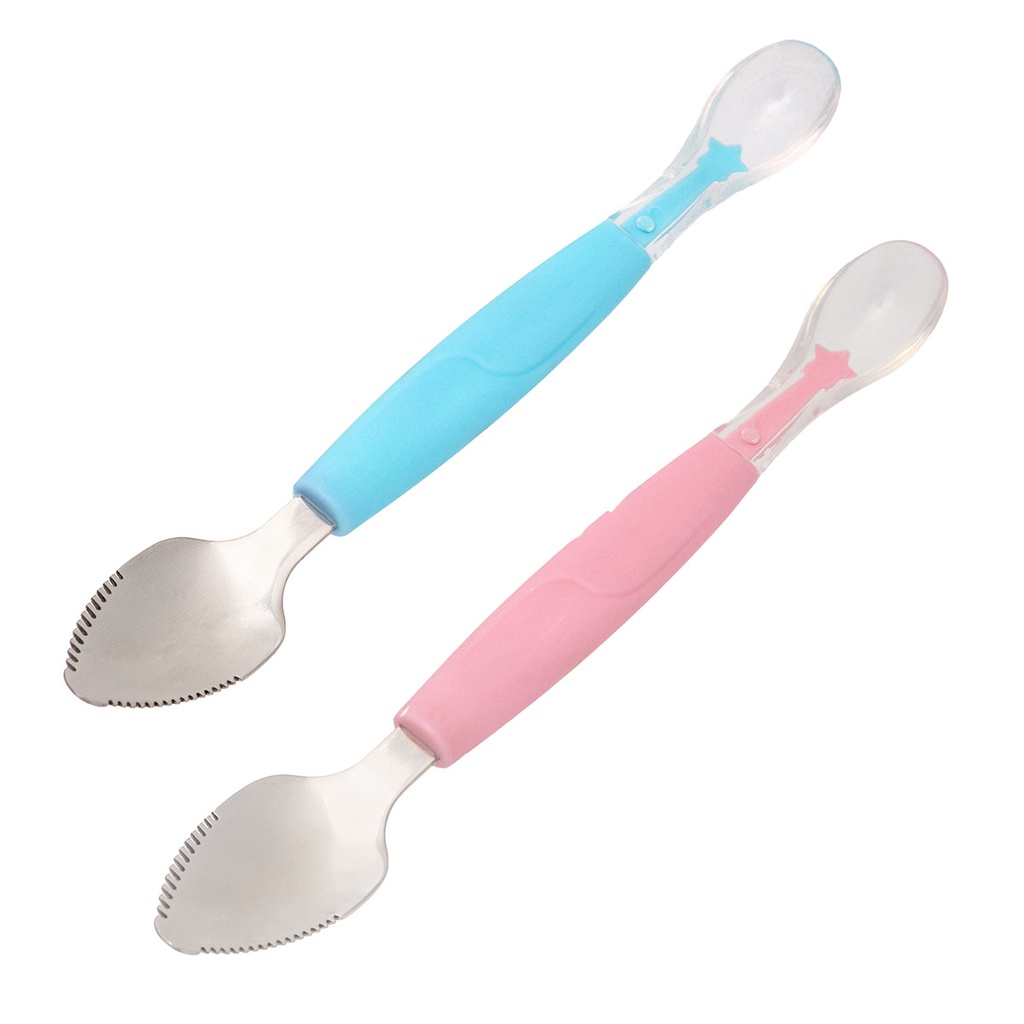 Colher Infantil 2 em 1 para Raspar e Comer Inox Silicone Frutinhas ...
