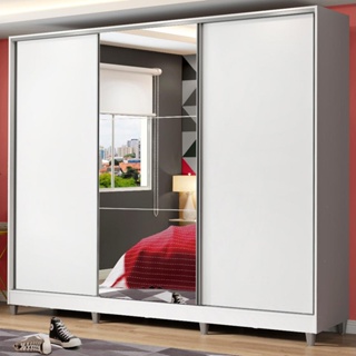 Guarda Roupa Juvenil 100% MDF Madesa Kevin 3 Portas de Correr com Espelho com Pés - Branco