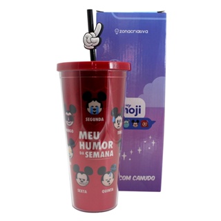 COPO CANUDO C/ PINGENTE E TEXTURA MICKEY HUMOR SEMANA 650ML