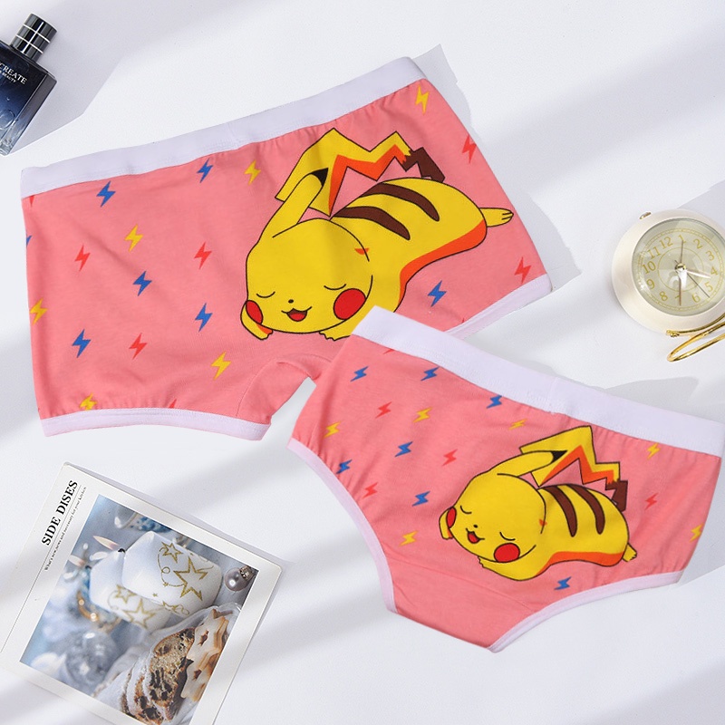 Fofo Desenho Animado Casais Amantes Roupa Íntima Masculina Boxer Shorts Mulher Calcinha Lingerie Algodão Calcinhas