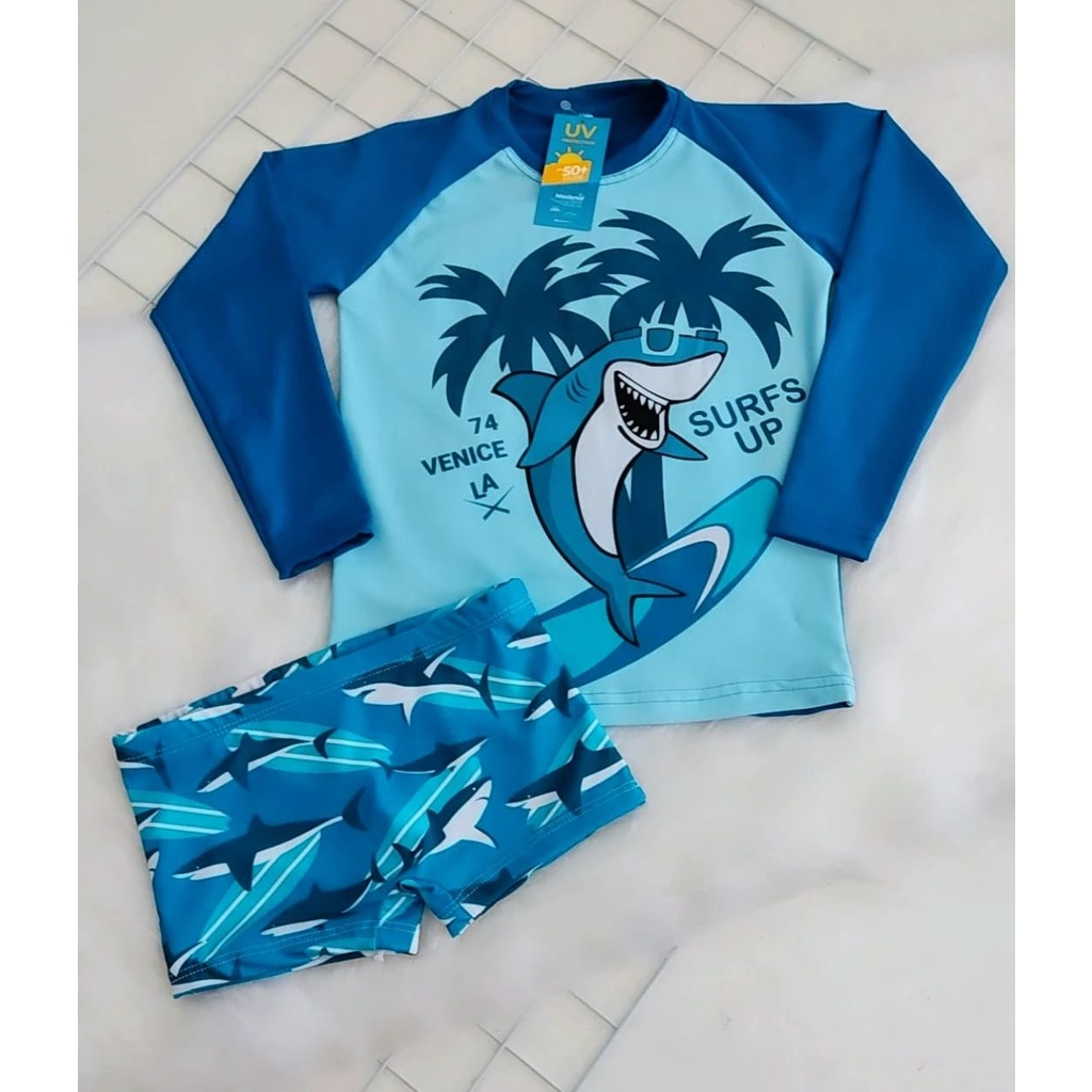 Conjunto Ropa Infantil Moda Praia Piscina Uv50 Maniecraft