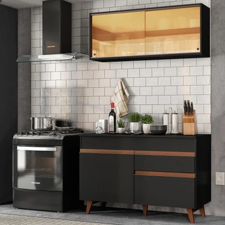 Armário de Cozinha Compacta 120cm Preto Reims Madesa 01 em Oferta na Shopee