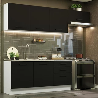 Cozinha Completa Madesa Agata 260002 com Armário e Balcão (Sem Tampo e Pia) - Branco/Preto em Oferta na Shopee