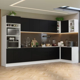 Armário de Cozinha Completa de Canto 499cm Branco/Preto Agata Madesa 01 em Oferta na Shopee