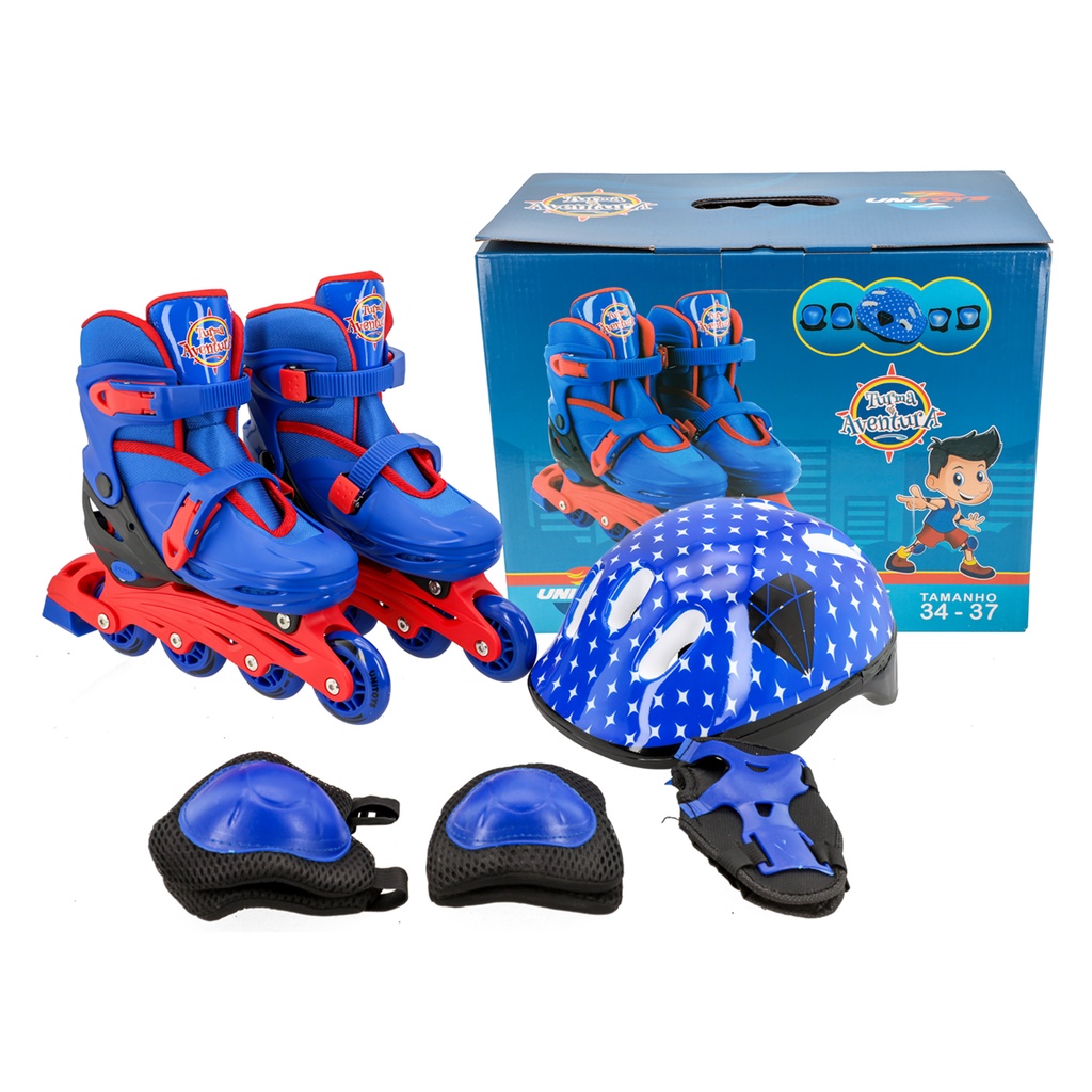 Patins In Line Infantil Masculino + Kit Proteção Unitoys