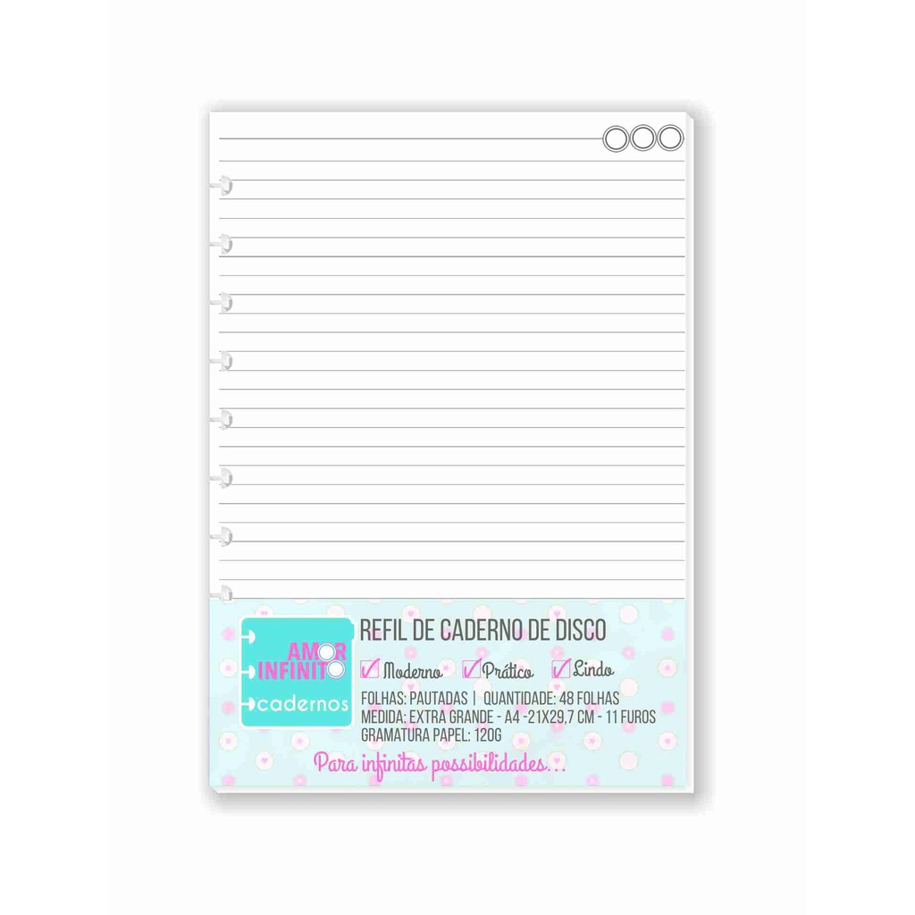 Refil De Folhas Universitario De Caderno Disco Inteligente Pautado Pontilhado Quadriculado Kanji