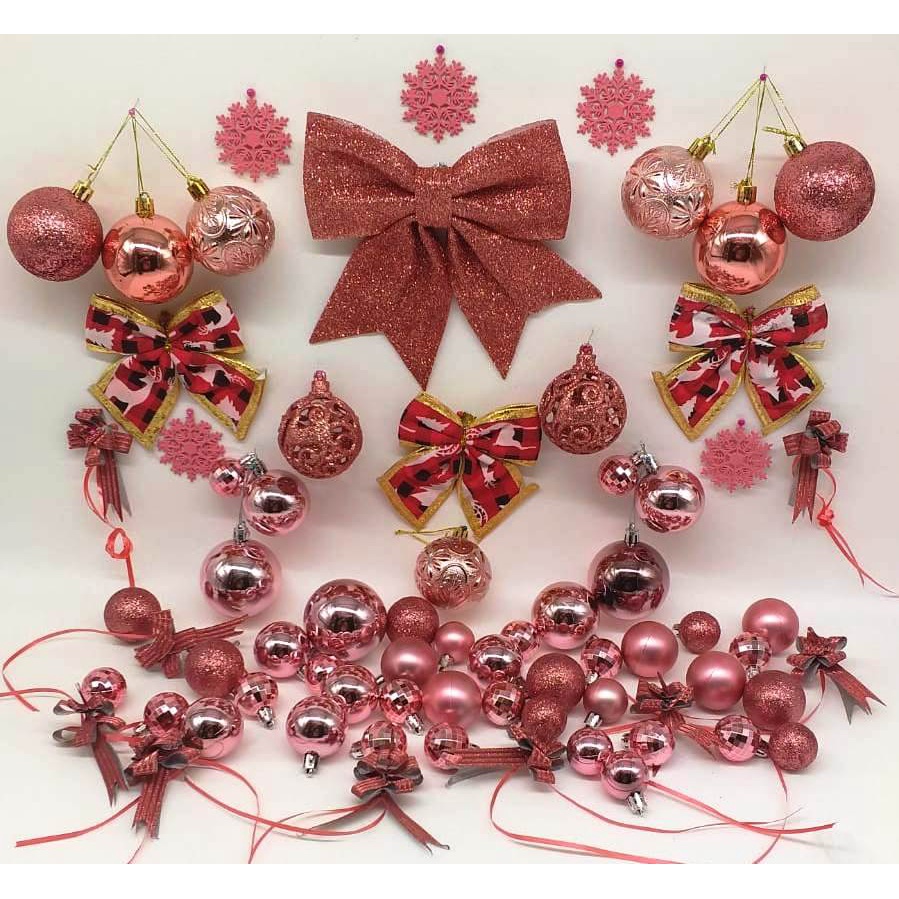 Prextex Enfeites de bola de Natal para decorações de Natal (rosa) 36 pcs  Árvore de Natal Shatterproof Ornamentos com laço suspenso para férias,  grinalda e decorações de festa (Combo de 6 estilos