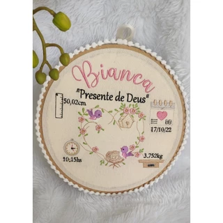 Porta Maternidade Bordado Personalizado Feminino com dados do nascimento