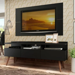 Rack Madesa Londres e Painel para TV até 55 Polegadas - Preto em Oferta na Shopee