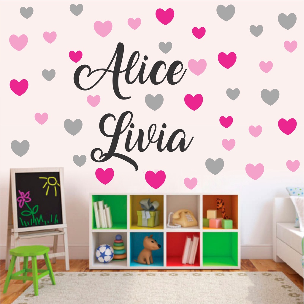 Adesivo Decorativo De Parede Quarto Menina 2 Nomes Personalizados + 103 ...