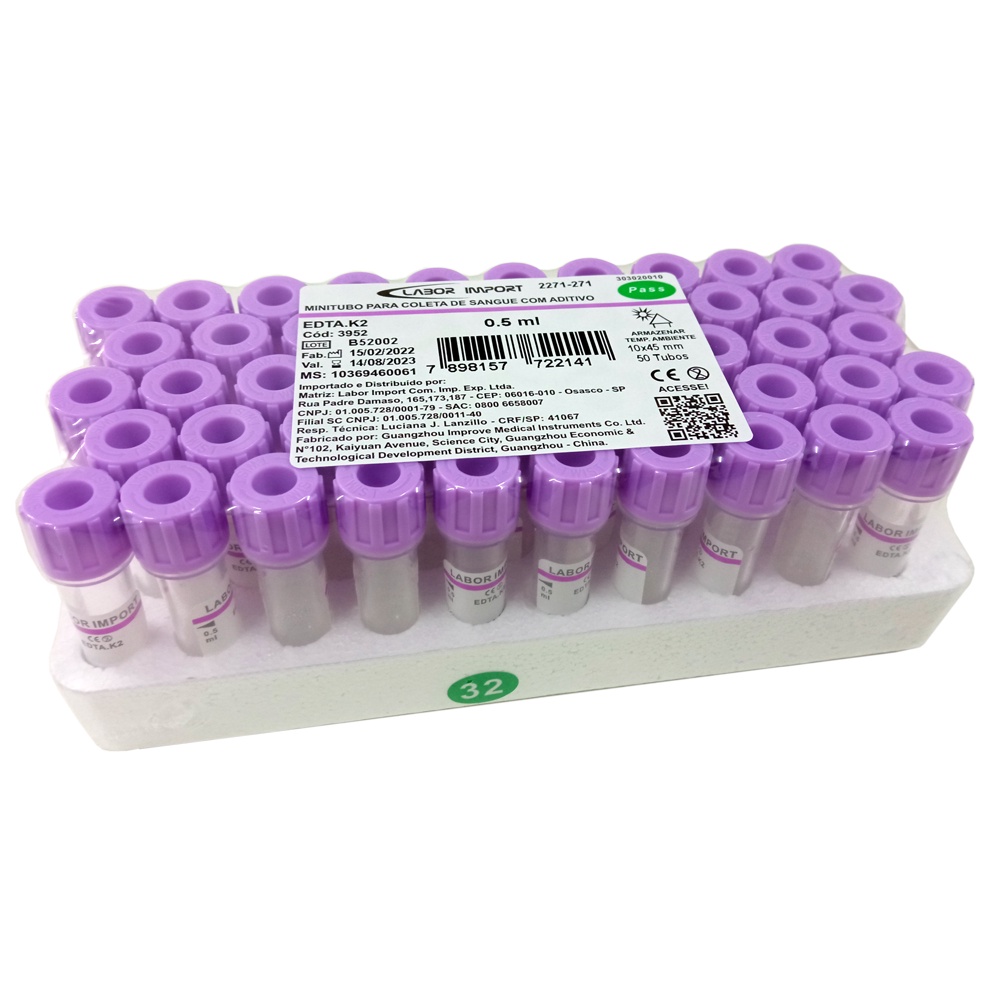 Microtubo Mini Tubo para Coleta EDTA 0,5ml- 50 Unidades