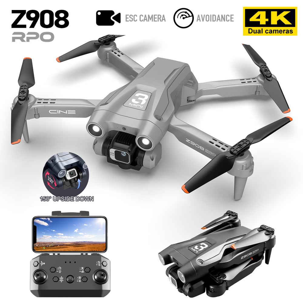 Nova Câmera Dupla Profissional Z908 Pro Drone WIFI FPV MINI 4K HD Com Três Lados Para Evitar Obstáculos ESC Quadricóptero Brinquedo Presente