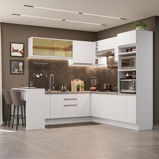 Cozinha Completa de Canto Madesa Glamy 504001 com Armário e Bancada (Sem Tampo e Pia) - Branco