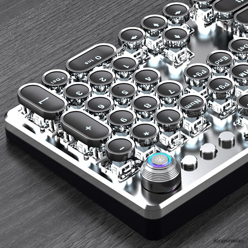 Teclado K820 Retro Punk Plating Knob Mecânico Com Fio Luminoso Plugging E Desobstruindo Eixo Verde Jogo De Computador