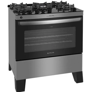 Fogão 5 bocas Atlas Agile Up Inox com Mesa de Vidro - Bivolt