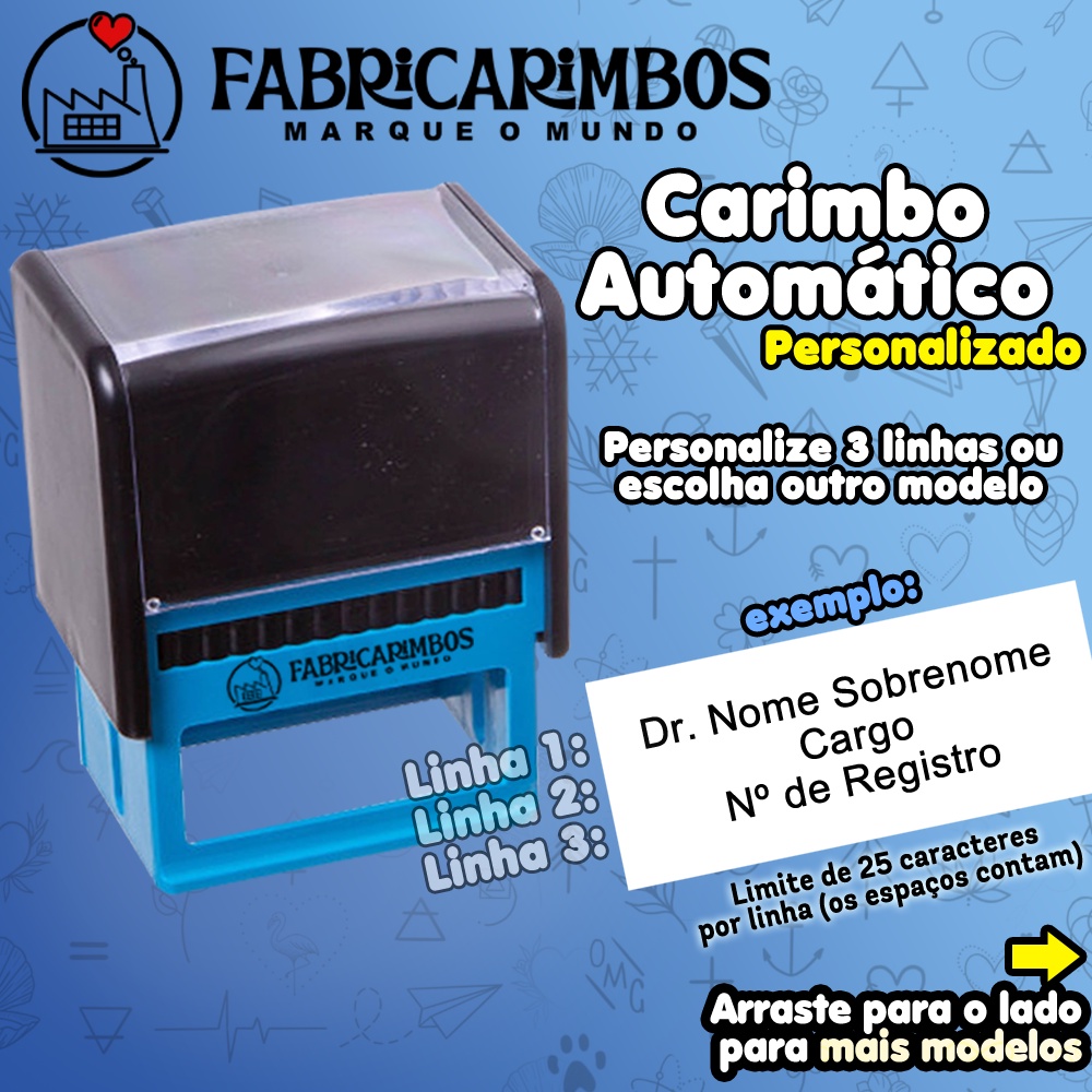Carimbo Automático Personalizado - Área de impressão 3,8 x 1,4 cm