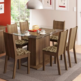 Conjunto Sala de Jantar Madesa Gales Mesa Tampo de Vidro com 6 Cadeiras - Rustic/Bege Marrom em Oferta na Shopee