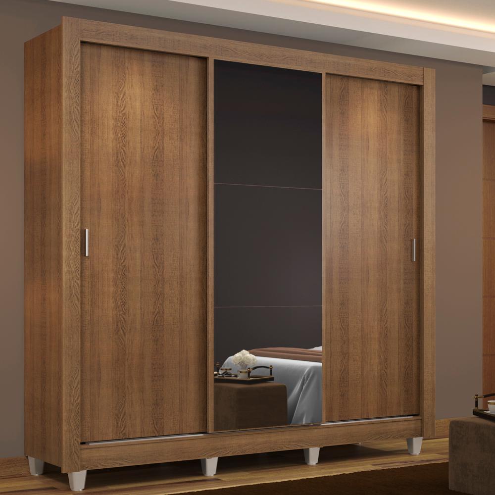 Guarda Roupa Casal Madesa Mônaco 3 Portas de Correr com Espelho com Pés - Rustic