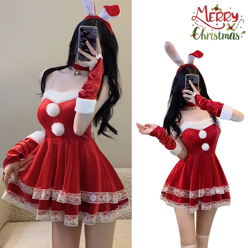 Em promoção! Mulheres Novos Natal Natal Senhora Papai Noel Cosplay Fantasia  Sexy De Lingerie Inverno De Manga Longa Vestido Vermelho De Limpeza  Coelhinha Uniforme