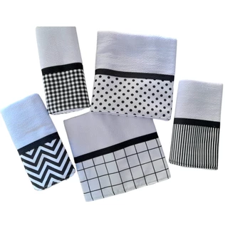 kit 10 panos de prato preto e branco geométricos.