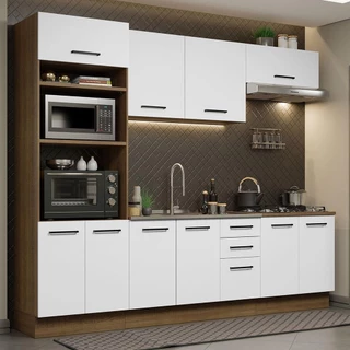 Cozinha Completa Madesa Agata 270001 com Armário e Balcão (Sem Tampo e Pia) - Rustic/Branco em Oferta na Shopee