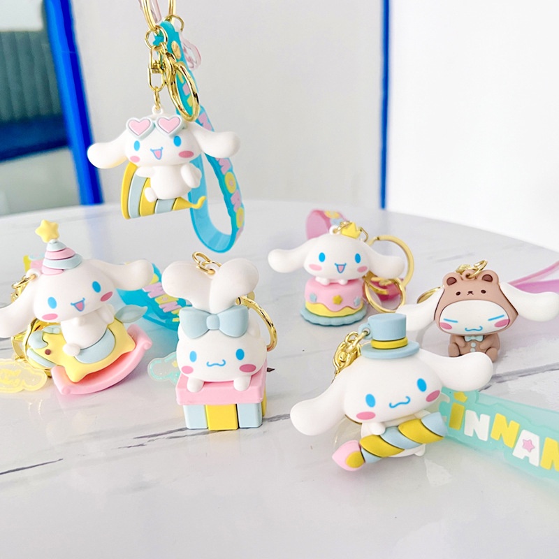 Sanrio Cinnamoroll Pendant Wooden Horse Cake Candle Figure Toy Keychain ...