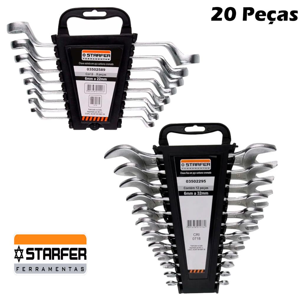 Jogo Chave de Boca Fixa e Estrela 6 A 32mm Starfer 20 Pecas Kit ...
