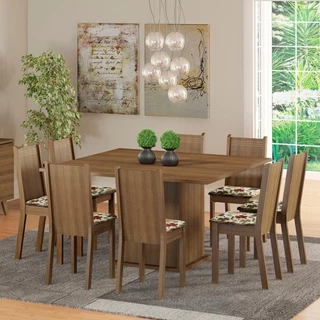 Conjunto Sala de Jantar Madesa Clarice Mesa Tampo de Madeira com 8 Cadeiras - Rustic/Floral Hibiscos em Oferta na Shopee
