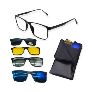 Óculos Armação Clip On Para Grau 5 em 1 Masculino Lentes Polarizadas