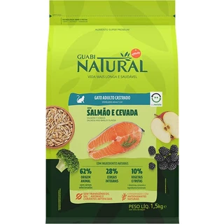 Ração Guabi Natural Salmão e Cevada para Gatos Adultos Castrados 1,5kg