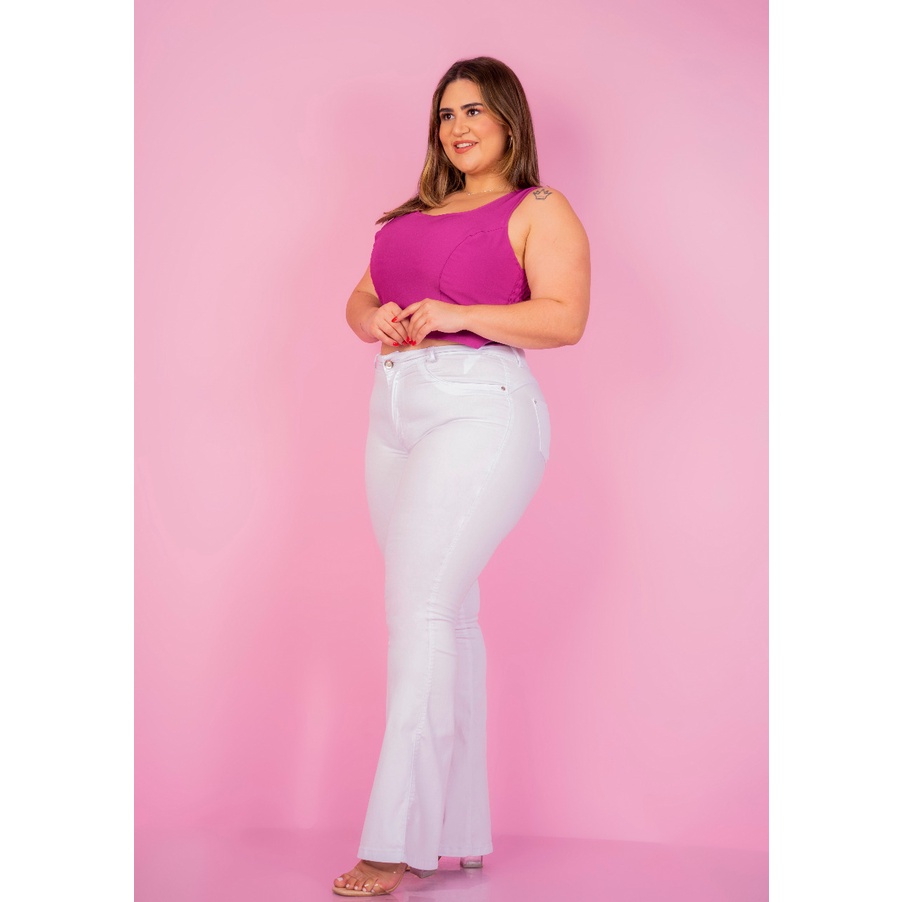 Calça flare branca cheap plus size