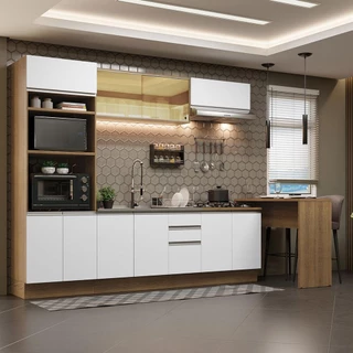 Cozinha Completa Madesa Glamy 315001 com Armário, Balcão e Bancada (Sem Tampo e Pia) - Rustic/Branco em Oferta na Shopee