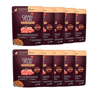 KIT 10 Ração Úmida Gran Plus Sachê Gatos Gourmet Trato Urinário Frango - 85g